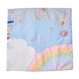 baby play gym mat, tummy time mat with 6 sensory toys, baby activity mat with light up musical rocket toy for 0 18 month newborn infant, baby essential gift for sensory & motor skill development