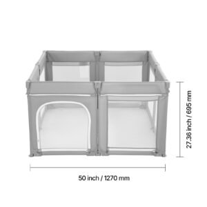 baby playpen, 47.2″ x 47.2″ foldable toddlers playpen, indoor/outdoor baby fence play yard with zippered door & soft breathable mesh, no gap toddlers activity center for 6 24 months babies