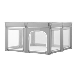 baby playpen, 47.2″ x 47.2″ foldable toddlers playpen, indoor/outdoor baby fence play yard with zippered door & soft breathable mesh, no gap toddlers activity center for 6 24 months babies