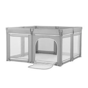 baby playpen, 47.2″ x 47.2″ foldable toddlers playpen, indoor/outdoor baby fence play yard with zippered door & soft breathable mesh, no gap toddlers activity center for 6 24 months babies