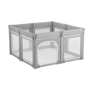 baby playpen, 47.2″ x 47.2″ foldable toddlers playpen, indoor/outdoor baby fence play yard with zippered door & soft breathable mesh, no gap toddlers activity center for 6 24 months babies