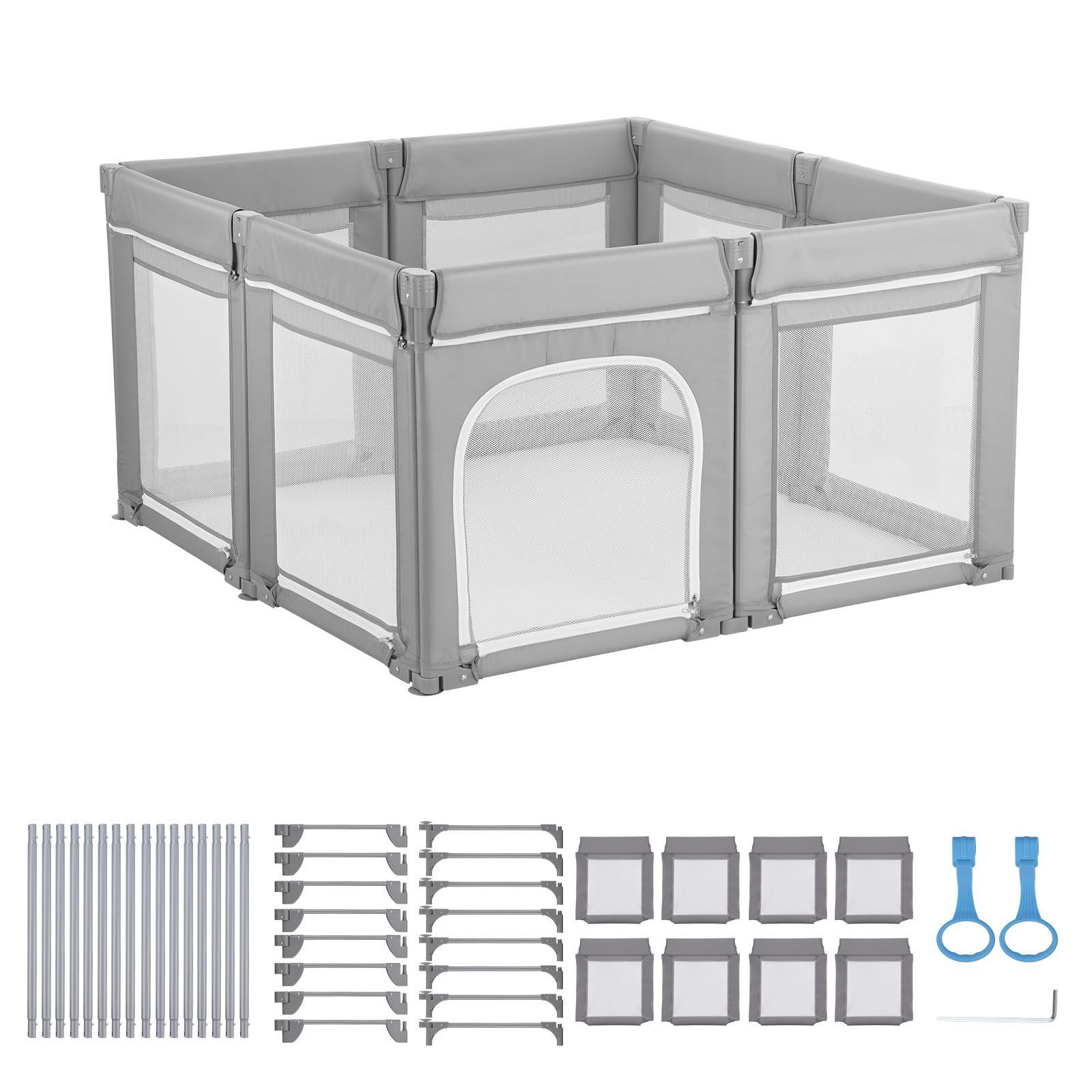 baby playpen, 47.2″ x 47.2″ foldable toddlers playpen, indoor/outdoor baby fence play yard with zippered door & soft breathable mesh, no gap toddlers activity center for 6 24 months babies