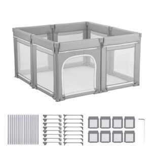 Baby Playpen, 78.7″ x 70.1″ Extra Large Toddlers Playpen, Foldable Baby Fence Play Yard with Zippered Door & Soft Breathable Mesh, Indoor Outdoor Safety Activity Center - Great Gift for Toddlers