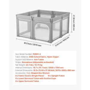 baby playpen, 78.7″ x 70.1″ extra large toddlers playpen, foldable baby fence play yard with zippered door & soft breathable mesh, indoor outdoor safety activity center great gift for toddlers