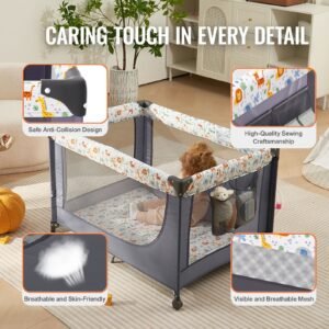baby playpen travel crib, quick folding playpen for baby & toddler, portable baby fence play yard with wheels, breathable mesh & travel bag, indoor/outdoor kids activity center for 0 36 months