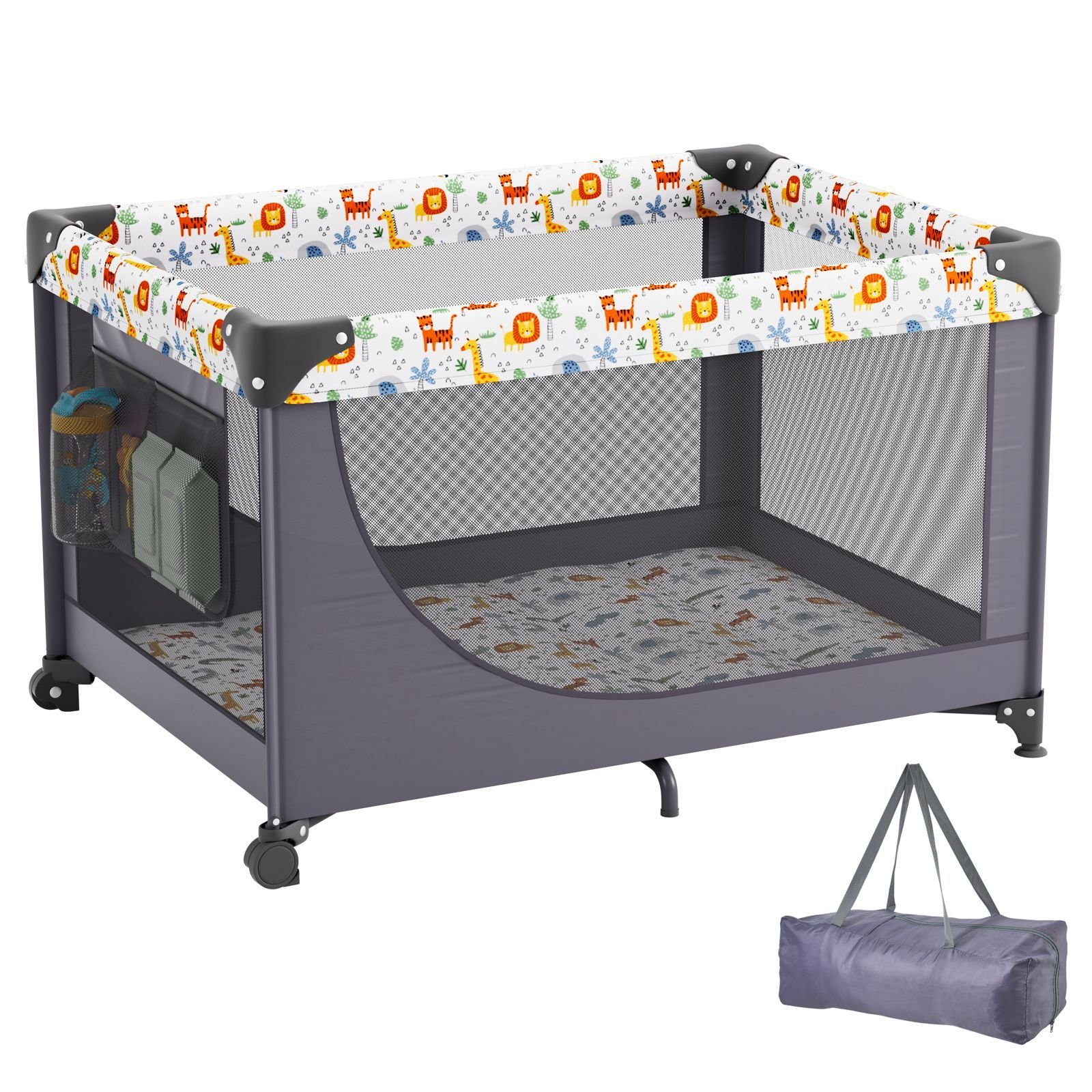 baby playpen travel crib, quick folding playpen for baby & toddler, portable baby fence play yard with wheels, breathable mesh & travel bag, indoor/outdoor kids activity center for 0 36 months