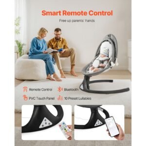 baby swing, 5 speed baby rocker with 3 seat position, portable infant swing for newborn with pvc touch panel, remote control, bluetooth, 10 lullabies & toy bar for 0 9 month/0 20 lbs boys girls