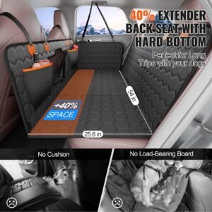 back seat extender, dog car seat cover for back seat bed with mesh window and storage pocket, supports 350lbs dog hammock for car dog car bed 54"x25.6" for car, suv, truck