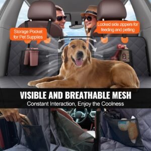 back seat extender, dog car seat cover for back seat bed with mesh window and storage pocket, supports 400lbs dog hammock for car dog car bed 57.4"x30.3" for truck