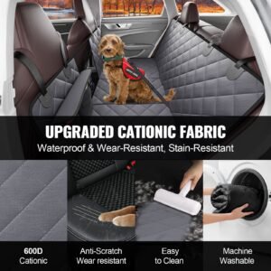 back seat extender for dogs,dog hammock for car back seat,waterproof hard bottom dog car seat cover for back seat 54"x24",supports 400lbs with mesh window and storage pocket for car, suv