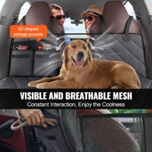 back seat extender for dogs,dog hammock for car back seat,waterproof hard bottom dog car seat cover for back seat 54"x24",supports 400lbs with mesh window and storage pocket for car, suv