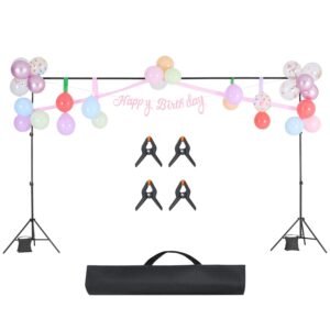 Backdrop Stand, 6.5 x 10 ft Adjustable Photo Backdrop Stand Kit, Portable Background Backdrop Stand with 5 Crossbars, Heavy Duty Projector Screen Stand, for Wedding, Photo Video Studio & Party