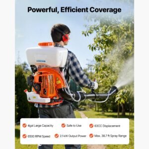 backpack fogger sprayer, 63cc 3hp engine, gas powered fogger sprayer with 4 gallon tank, powder and liquid mister duster system for effective fleas ticks critters control, gardening & farming