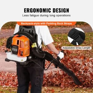 backpack leaf blower, 52cc 2 cycle leaf blower with 1.37l fuel tank, 480cfm air volume 175mph speed, ideal for lawn care, leaf cleaning, and snow removal