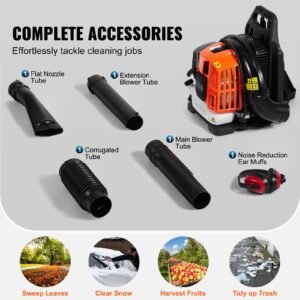 backpack leaf blower, 52cc 2 cycle leaf blower with 1.37l fuel tank, 480cfm air volume 175mph speed, ideal for lawn care, leaf cleaning, and snow removal