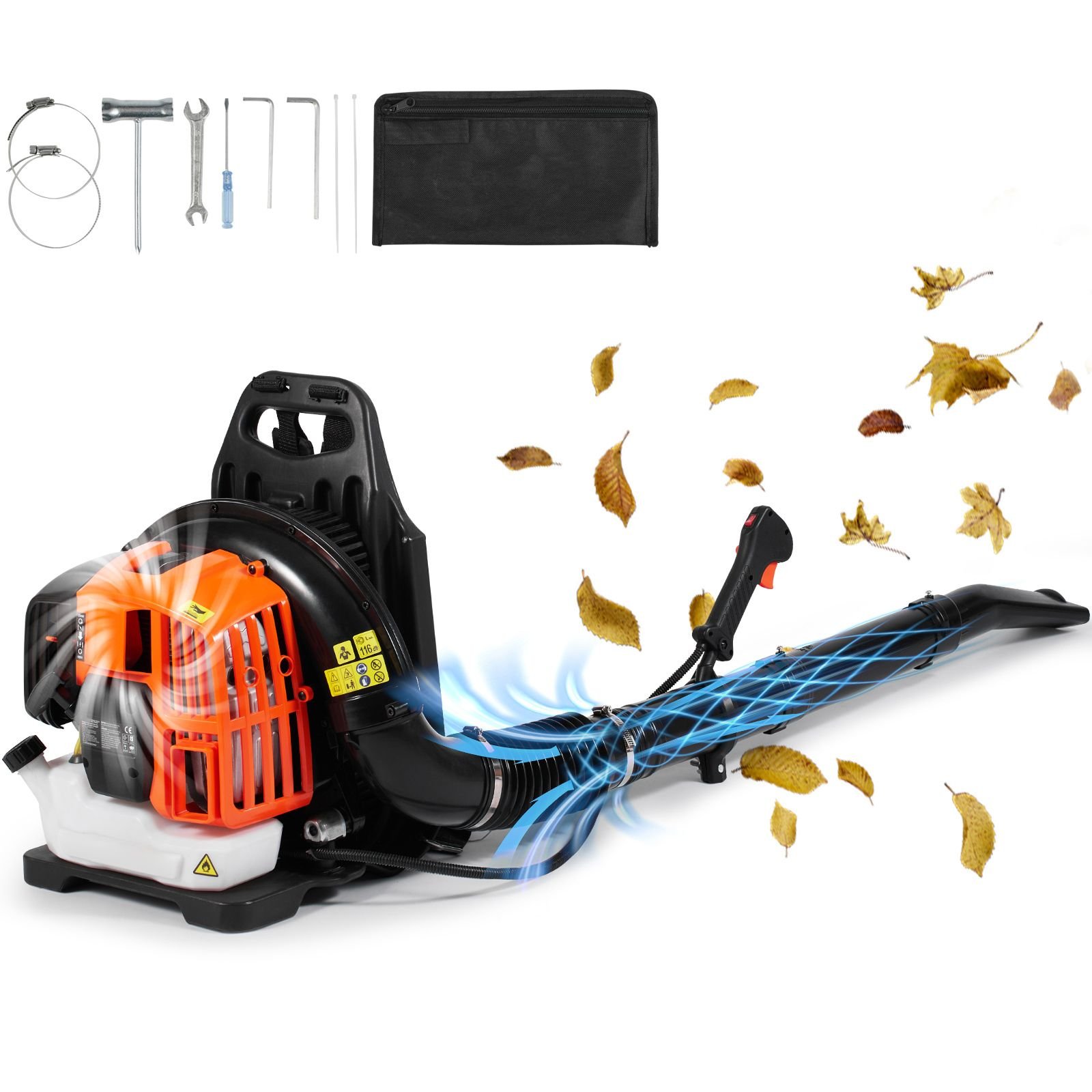 backpack leaf blower, 52cc 2 cycle leaf blower with 1.37l fuel tank, 480cfm air volume 175mph speed, ideal for lawn care, leaf cleaning, and snow removal