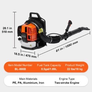 backpack leaf blower 62cc 2 cycle gas leaf blower 1110cfm air volume