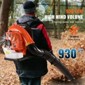 backpack leaf blower, 79cc 2 cycle gas leaf blower with 3l fuel tank, 930cfm air volume 184mph speed, ideal for lawn care, leaf cleaning, and snow removal