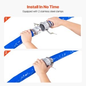 backwash hose, 2 in x 100 ft, blue high quality pvc hose, with clamps, camlock, aluminum fittings, fit various pumps, for sewage treatment, water transportation and more agricultural purposes