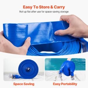 backwash hose, 2 in x 100 ft, blue high quality pvc hose, with clamps, camlock, aluminum fittings, fit various pumps, for sewage treatment, water transportation and more agricultural purposes