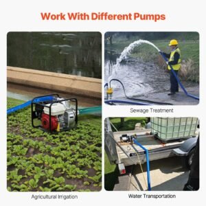 backwash hose, 2 in x 100 ft, blue high quality pvc hose, with clamps, camlock, aluminum fittings, fit various pumps, for sewage treatment, water transportation and more agricultural purposes