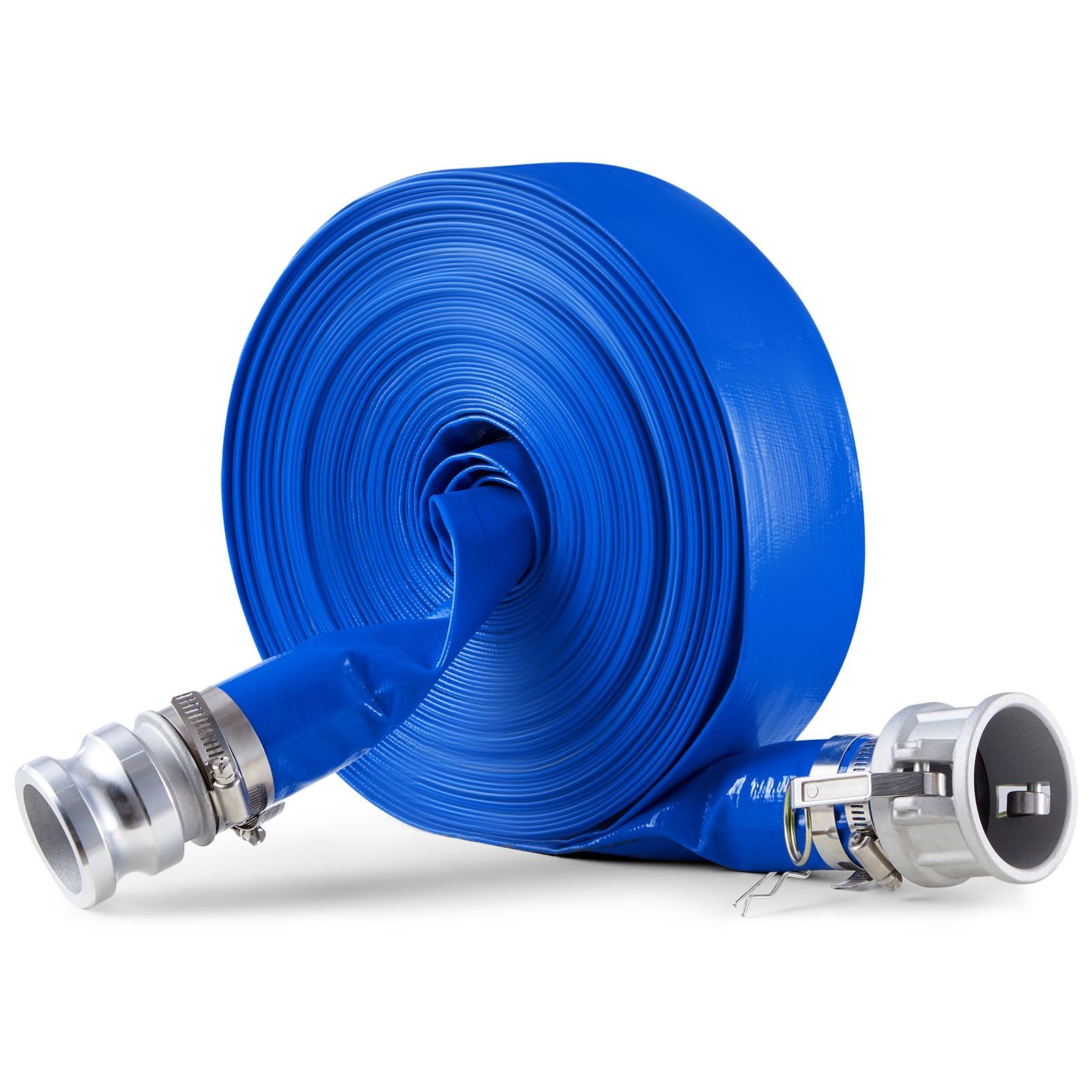 backwash hose, 2 in x 100 ft, blue high quality pvc hose, with clamps, camlock, aluminum fittings, fit various pumps, for sewage treatment, water transportation and more agricultural purposes