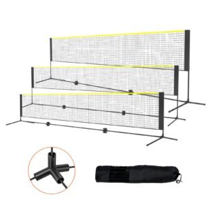 badminton net, height adjustable volleyball net, 17ft wide foldable pickleball net, portable easy setup tennis net set with poles, stand and carry bag, for kids backyard game indoor outdoor use