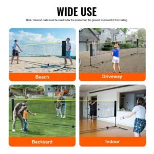 badminton net, height adjustable volleyball net, 20ft wide foldable pickleball net, portable tennis net set with poles, stand, bag, rackets, nylon shuttlecocks, kid backyard indoor outdoor use