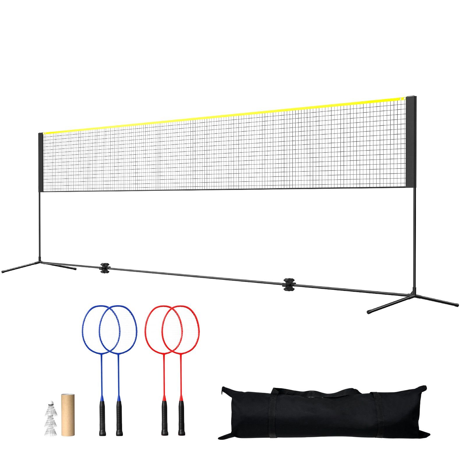 badminton net, height adjustable volleyball net, 20ft wide foldable pickleball net, portable tennis net set with poles, stand, bag, rackets, nylon shuttlecocks, kid backyard indoor outdoor use