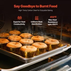 baking pans set, 3 piece, nonstick carbon steel cookware sheets & trays, stackable kitchen oven bakeware cooking sets with silicone handles, easy to clean, for baking cookie cake muffin bread