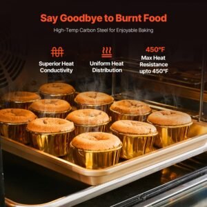 baking pans set, 3 piece, nonstick carbon steel cookware sheets & trays, stackable kitchen oven bakeware cooking sets with silicone handles, easy to clean, for baking cookie cake muffin bread