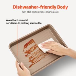 baking pans set, 3 piece, nonstick carbon steel cookware sheets & trays, stackable kitchen oven bakeware cooking sets with silicone handles, easy to clean, for baking cookie cake muffin bread