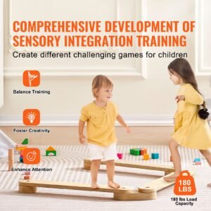 balance beam stepping stones, 3 pcs wooden toddler balance boards, montessori toy for kids 2 6, build coordination and gross motor skills, gymnastics course indoor & outdoor for girls boys gift
