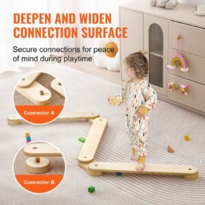 balance beam stepping stones, 3 pcs wooden toddler balance boards, montessori toy for kids 2 6, build coordination and gross motor skills, gymnastics course indoor & outdoor for girls boys gift