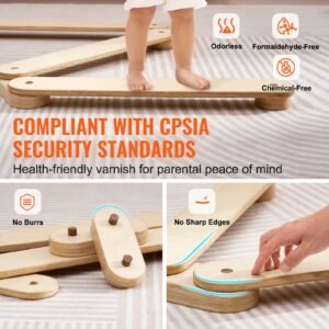 balance beam stepping stones, 3 pcs wooden toddler balance boards, montessori toy for kids 2 6, build coordination and gross motor skills, gymnastics course indoor & outdoor for girls boys gift