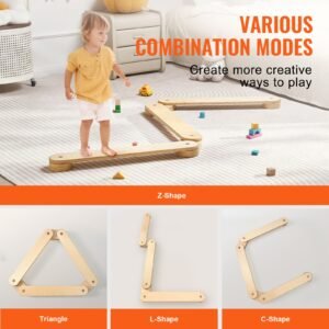 balance beam stepping stones, 3 pcs wooden toddler balance boards, montessori toy for kids 2 6, build coordination and gross motor skills, gymnastics course indoor & outdoor for girls boys gift