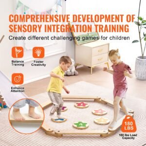balance beam stepping stones, 6 pcs wooden toddler balance boards, montessori toy for kids 2 6, build coordination and gross motor skills, gymnastics course indoor & outdoor for girls boys gift