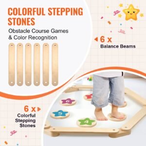 balance beam stepping stones, 6 pcs wooden toddler balance boards, montessori toy for kids 2 6, build coordination and gross motor skills, gymnastics course indoor & outdoor for girls boys gift