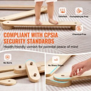 balance beam stepping stones, 6 pcs wooden toddler balance boards, montessori toy for kids 2 6, build coordination and gross motor skills, gymnastics course indoor & outdoor for girls boys gift