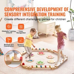 balance beam stepping stones, 6 pcs wooden toddler balance boards, montessori toy for kids 2 6, build coordination and gross motor skills gymnastics obstacle course indoor outdoor for girls boys