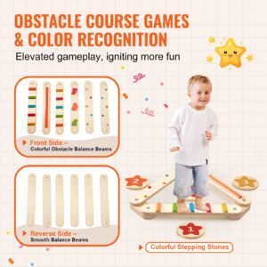 balance beam stepping stones, 6 pcs wooden toddler balance boards, montessori toy for kids 2 6, build coordination and gross motor skills gymnastics obstacle course indoor outdoor for girls boys