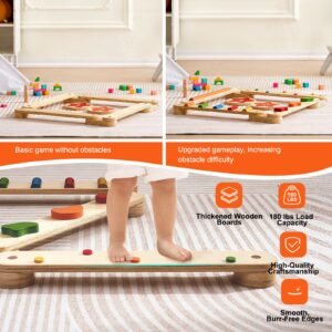 balance beam stepping stones, 6 pcs wooden toddler balance boards, montessori toy for kids 2 6, build coordination and gross motor skills gymnastics obstacle course indoor outdoor for girls boys