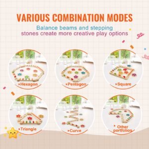 balance beam stepping stones, 6 pcs wooden toddler balance boards, montessori toy for kids 2 6, build coordination and gross motor skills gymnastics obstacle course indoor outdoor for girls boys