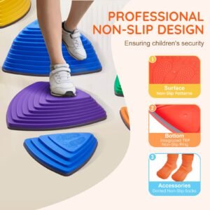 balance stepping stones for kids, 12 pcs, up to 220 lbs, non slip toddlers sensory stepping stones, obstacle course coordination game toys indoor or outdoor play for children aged 3 4 5 6 7 8+