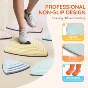 balance stepping stones for kids, 6 pcs, up to 220 lbs, non slip toddlers sensory stepping stones, obstacle course coordination game toys indoor or outdoor play for children aged 3 4 5 6 7 8+