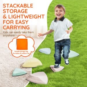 balance stepping stones for kids, 6 pcs, up to 220 lbs, non slip toddlers sensory stepping stones, obstacle course coordination game toys indoor or outdoor play for children aged 3 4 5 6 7 8+
