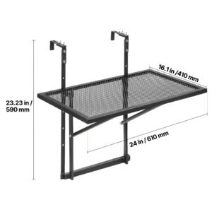 balcony hanging table, 19 x 24 in metal folding balcony railing table, outdoor balcony bar table for railings, 5 level adjustable, fit railing from 1" to 4.7", serving table for patio & deck