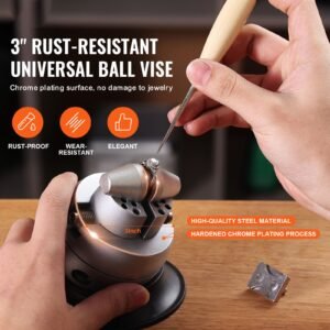 ball vise, 3" engraving setting tool, 360° rotation engraving block vise, 30 pcs attachment jewelry engraving block tools standard block for gemstone inlay and small scale engraving