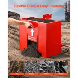 ballast box, 3 point category 1 tractor ballast of 800 lbs capacity, with standard 2 inch hitch receiver, heavy duty steel 3.2 ft³ large volume durable loader attachment with sliding door, red