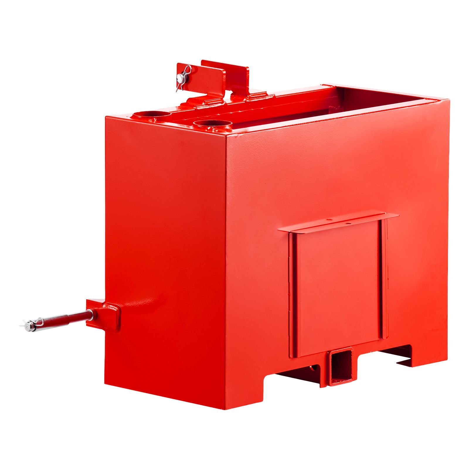 ballast box, 3 point category 1 tractor ballast of 800 lbs capacity, with standard 2 inch hitch receiver, heavy duty steel 3.2 ft³ large volume durable loader attachment with sliding door, red
